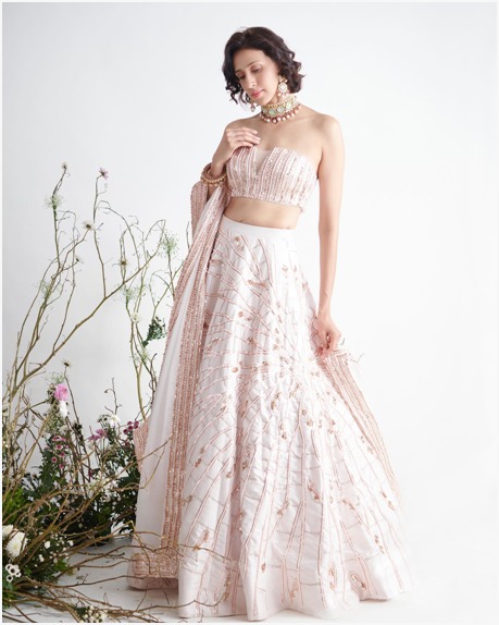 Pinkish lehenga with off-shoulder blouse